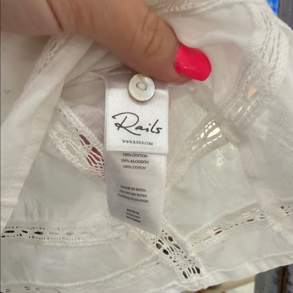 Rails 100% Cotton White Women's Blouse with Delicate Details - Picture 9 of 14